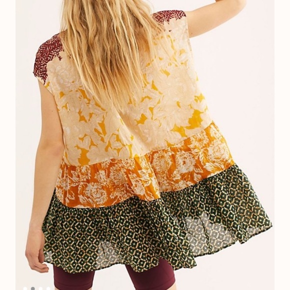 Free People Gotta Have You Boho Tunic Blouse (Marigold Combo Color), Size Large - Picture 5 of 11
